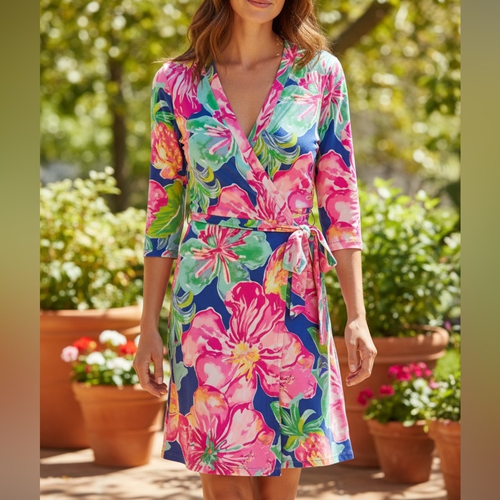 Lilly Pulitzer Marvista Wrap Dress Floral Tropical Colorful